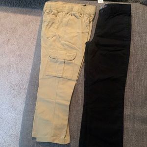 Two New school pants Tan pair size 7 Black pair size 8 boys